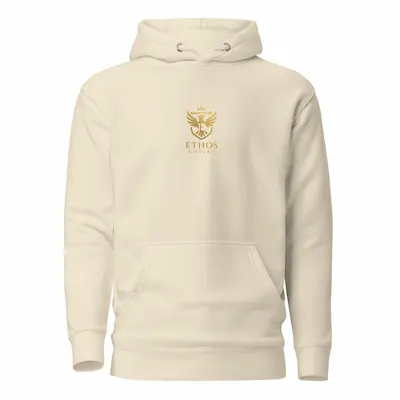 Ethos Empire bone hoodie with gold logo minimalist streetwear