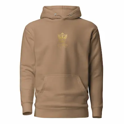 Ethos Empire latte hoodie with gold logo minimalist streetwear