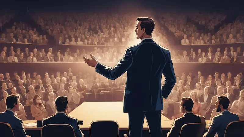 Man commanding a stage